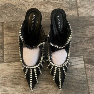 Azalea Wang Black Embellished Heeled Mules